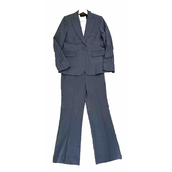 BCBG MaxAzria Women's 2PC Suit Size M/One-Button Jacket Wide Leg Pants Gray Wool - Picture 1 of 14